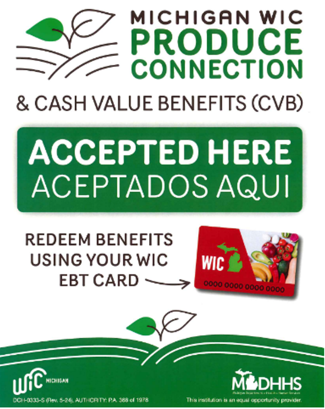 A sign advertising that a vendor accepts WIC EBT cards